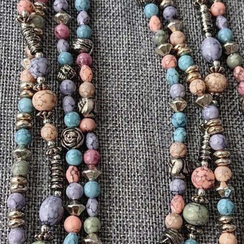 Multi-strand  Pastel Toned Natural Stone Beaded Necklace - Picture 4 of 9